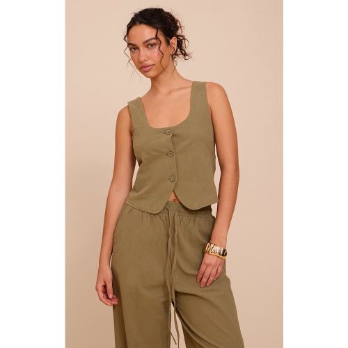 Gilet de tailleur ajusté en effet lin à col rond | Taille 38 - PrettyLittleThing - Modalova