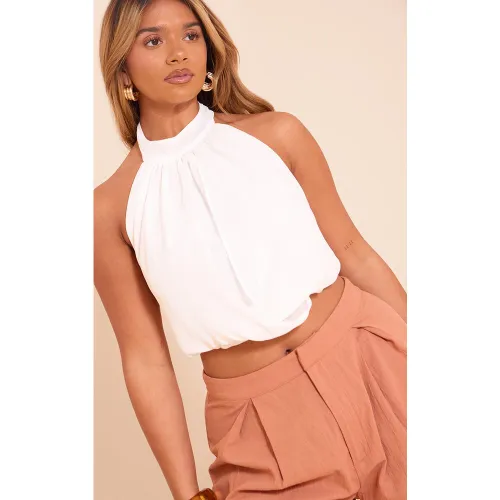 Shape Top en mousseline de soie blanche à dos nu ouvert - PrettyLittleThing - Modalova