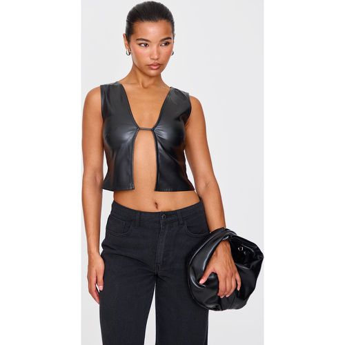 Crop top en PU noir découpé, Noir - PrettyLittleThing - Modalova