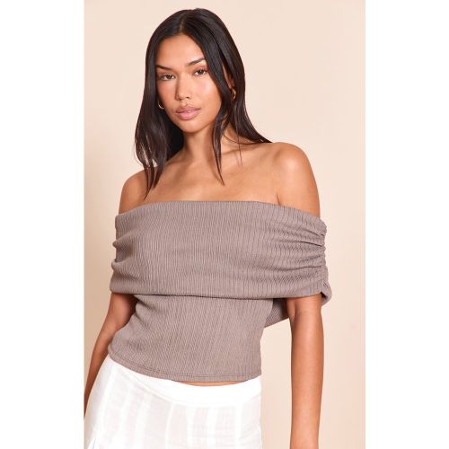 Top long texturé à col bardot replié - PrettyLittleThing - Modalova