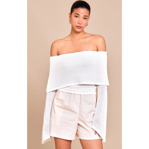 Top long texturé à col bardot replié et manches très évasées - PrettyLittleThing - Modalova