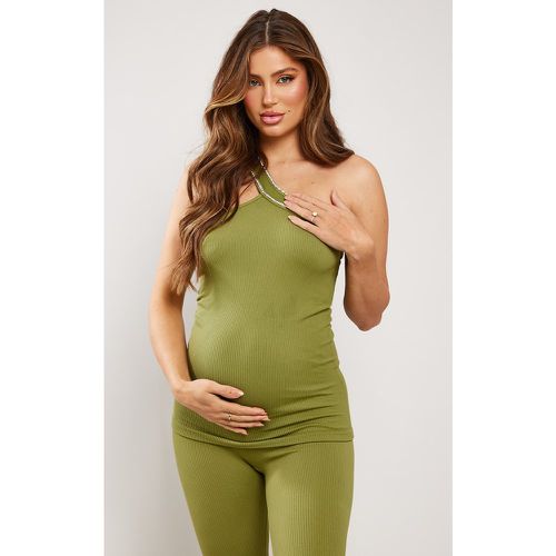 Maternité Top de grossesse côtelé vert sauge détail contours à dos nu et strass - PrettyLittleThing - Modalova