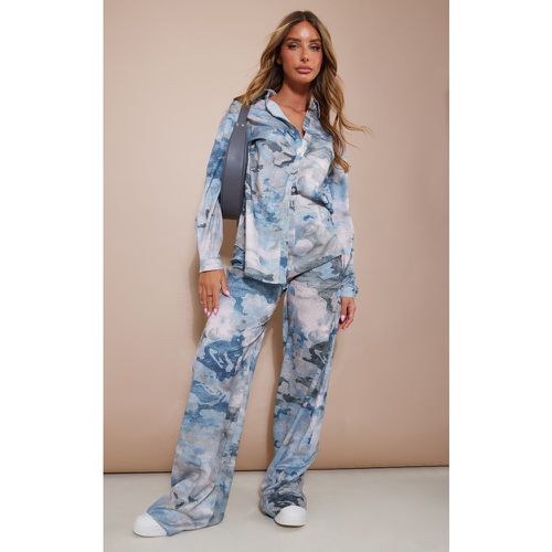 Pantalon large tissé bleu et gris imprimé abstrait - PrettyLittleThing - Modalova