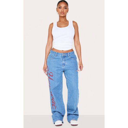 Shape Jean droit à taille basse et slogan - PrettyLittleThing - Modalova