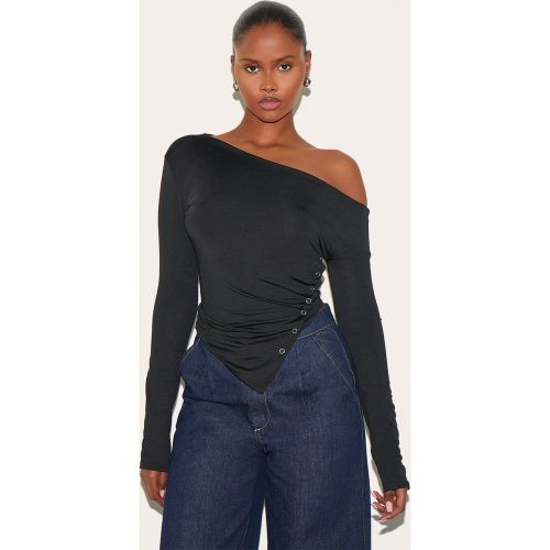 Top moulant manches longues à col asymétrique et boutons-pression - PrettyLittleThing - Modalova