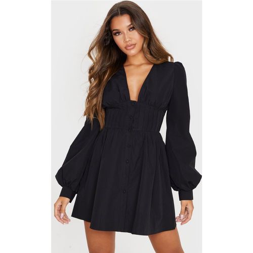 Robe patineuse cintrée à manches bouffantes et boutons devant - PrettyLittleThing - Modalova