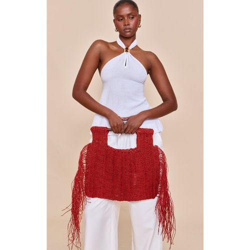 Sac à main de plage en raphia à anse en bois et franges - PrettyLittleThing - Modalova