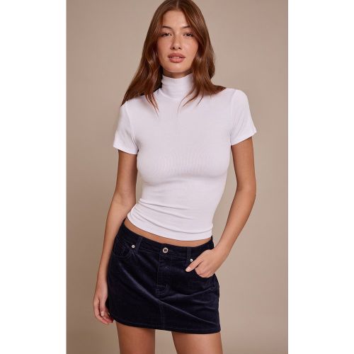 T-shirt long ajusté côtelé doux à col montant | Taille 38 - PrettyLittleThing - Modalova