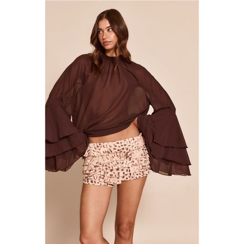 Short culotte bouffant en mesh imprimé léopard volanté à taille basse - PrettyLittleThing - Modalova