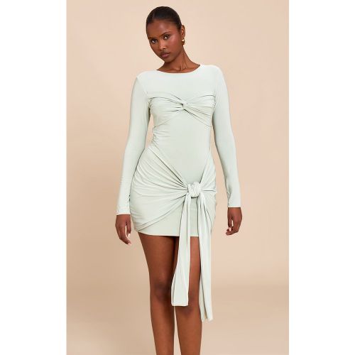 Mini robe moulante à manches longues et détail torsadé noué - PrettyLittleThing - Modalova