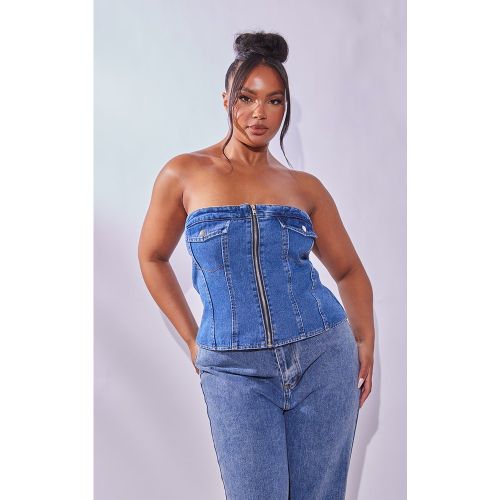 Plus Corset bustier en jean bleu moyennement délavé à zip - PrettyLittleThing - Modalova