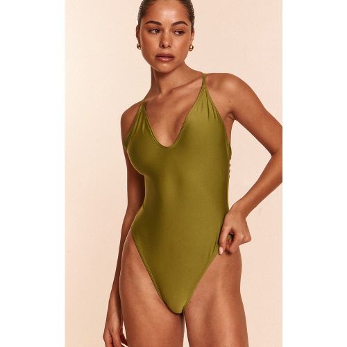 Maillot de bain Uni Olive Décolleté Plongeant - PrettyLittleThing - Modalova