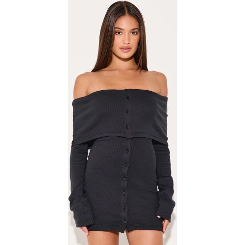 Mini robe côtelée à col bardot replié et boutons - PrettyLittleThing - Modalova