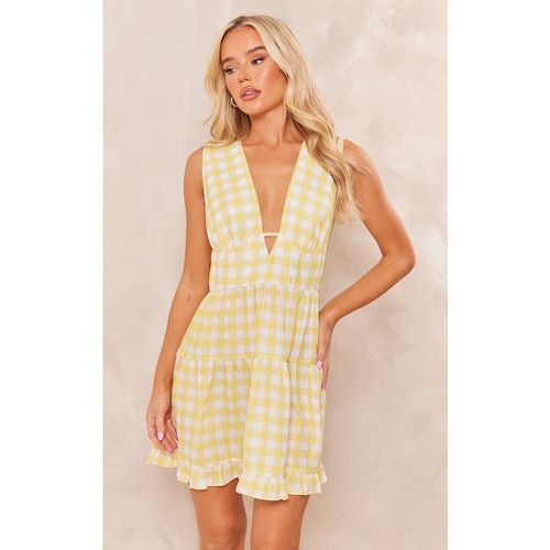 Robe rétro sans manches imprimé vichy à col en V - PrettyLittleThing - Modalova