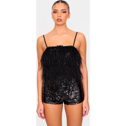 Combishort en sequins à bretelles et détail plumes - PrettyLittleThing - Modalova