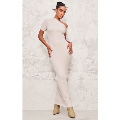 Robe longue en maille tricot côtelée à col asymétrqiue et fronce sur le côté - PrettyLittleThing - Modalova