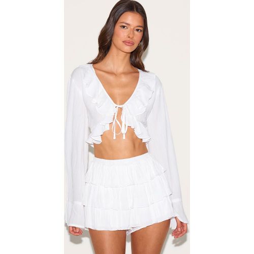 Mini jupe-short en étamine blanche à volants - PrettyLittleThing - Modalova