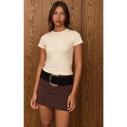 T-shirt long en coton à col ras et manches longues | Taille 38 - PrettyLittleThing - Modalova