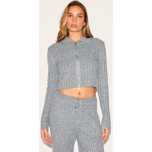 Top court en maille tricot chiné à zip et ourlet tombant - PrettyLittleThing - Modalova