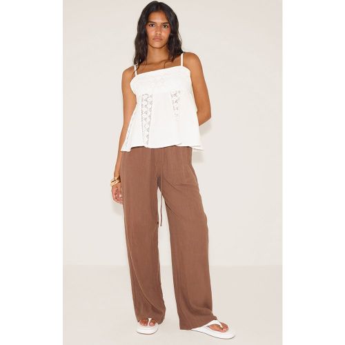 Pantalon droit en effet lin mélangé à cordons ajustables noués - PrettyLittleThing - Modalova