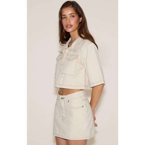 Mini-jupe en jean écru à coutures contrastantes - PrettyLittleThing - Modalova