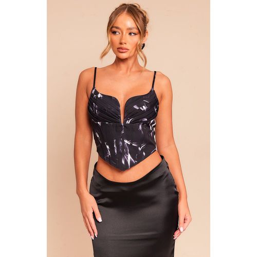 Crop top imprimé abstrait à buste plissé et détail corset à bretelles - PrettyLittleThing - Modalova