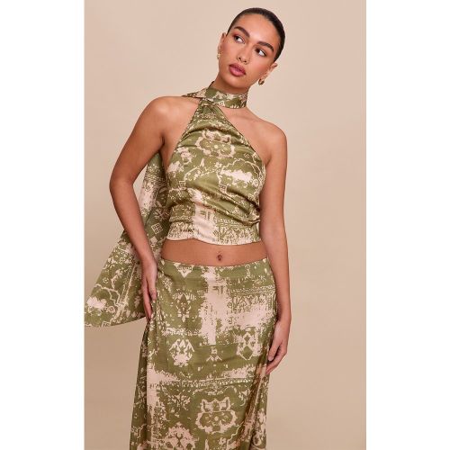 Haut court imprimé détail matière satinée écharpe - PrettyLittleThing - Modalova