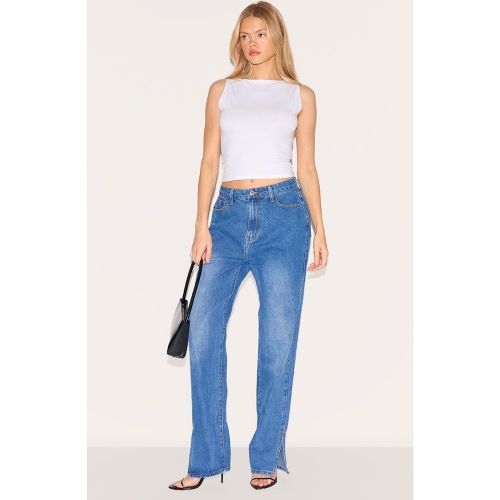 Jean bleu moyennement délavé à ourlets fendus 76 cm - PrettyLittleThing - Modalova