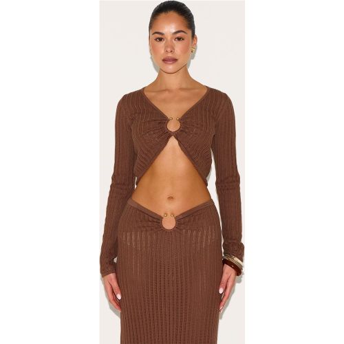 Top en maille pointelle à manches longues et empiècement - PrettyLittleThing - Modalova