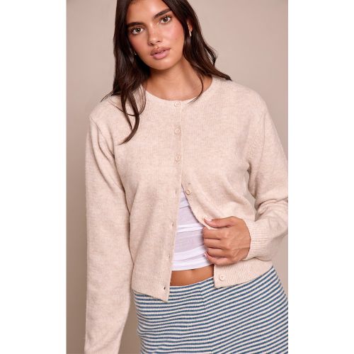 Cardigan en maille tricot col rond, chiné | Taille Large - PrettyLittleThing - Modalova