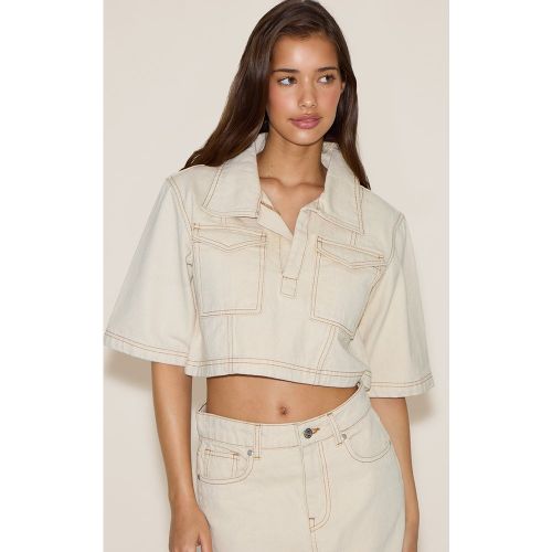 Chemise courte en jean écru à coutures contrastées | Taille 42 - PrettyLittleThing - Modalova