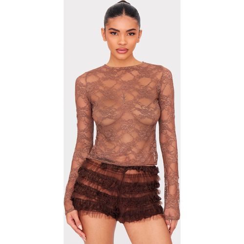 Top en dentelle chocolat à manches longues - PrettyLittleThing - Modalova