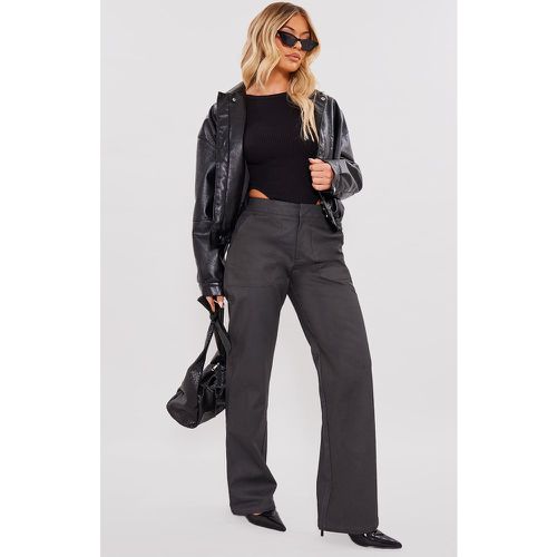 Pantalon droit en PU mat noir, Noir - PrettyLittleThing - Modalova