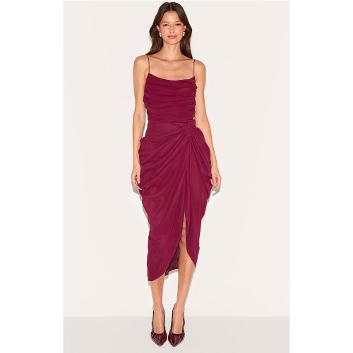 Robe mi-longue en mousseline de soie froncée à détail drapé - PrettyLittleThing - Modalova