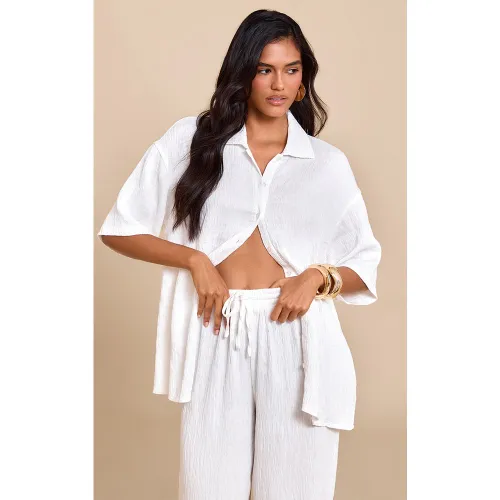 Chemise oversize tissée texturée blanche à manches courtes - PrettyLittleThing - Modalova