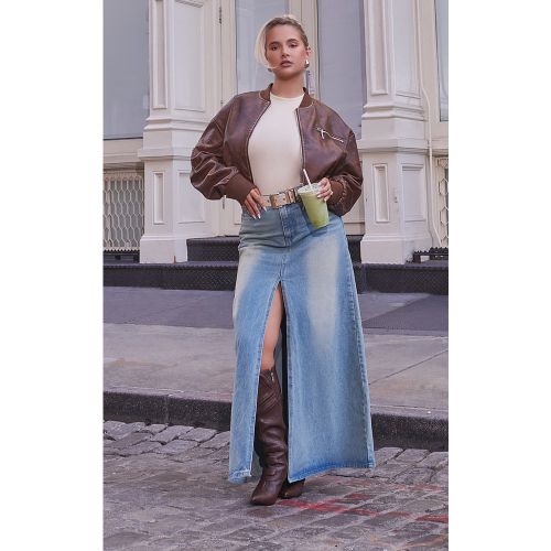 Veste bomber en PU imprimé tâcheté texturé à zip - PrettyLittleThing - Modalova