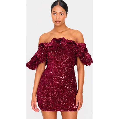 Tall Mini robe en velours très volantée à sequins - PrettyLittleThing - Modalova