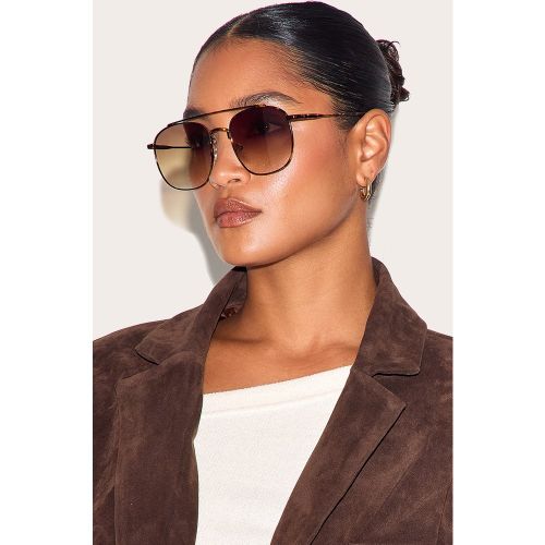 Lunettes de soleil style aviateur oversize en écailles à monture fine - PrettyLittleThing - Modalova