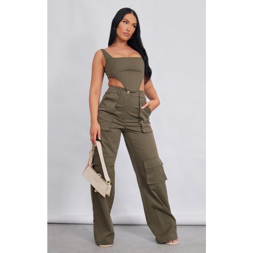 Pantalon cargo en maille sergée à taille haute et poches - PrettyLittleThing - Modalova