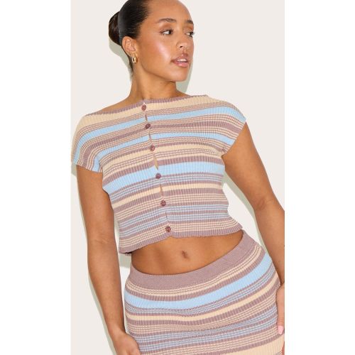 Shape Top en maille tricot rayé à col bateau et boutons - PrettyLittleThing - Modalova
