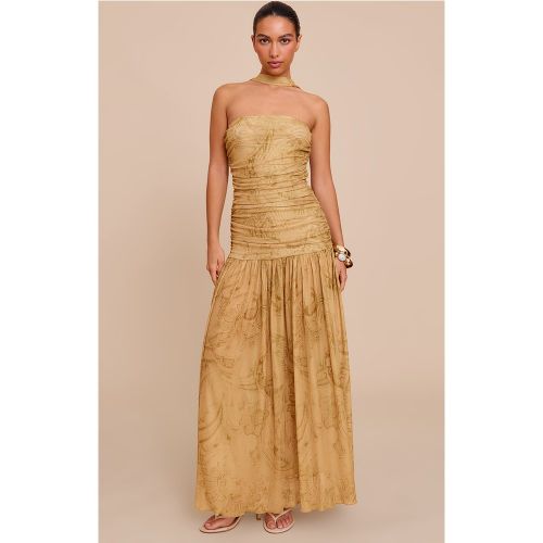 Robe longue imprimé cachemire froncée à détail foulard et taille tombante - PrettyLittleThing - Modalova