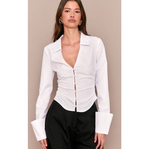 Chemise ajustée tissée blanche à manchettes larges | Taille 38 - PrettyLittleThing - Modalova