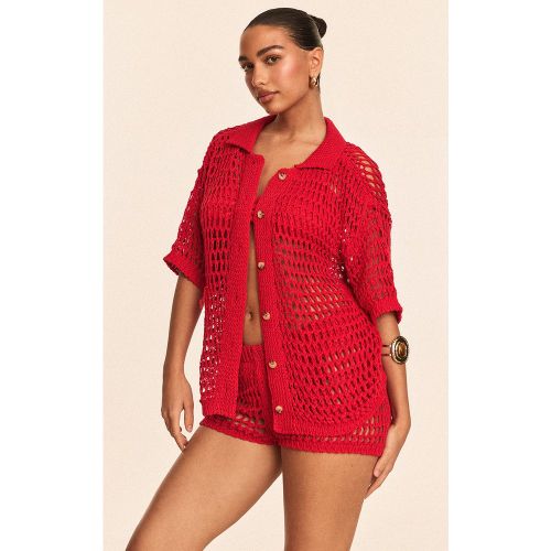 Chemise de plage en maille style crochet à manches courtes - PrettyLittleThing - Modalova