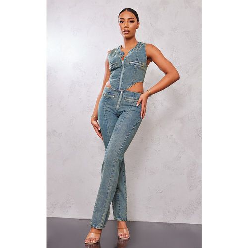 Tall jean droit délavé vintage indigo à zip - PrettyLittleThing - Modalova