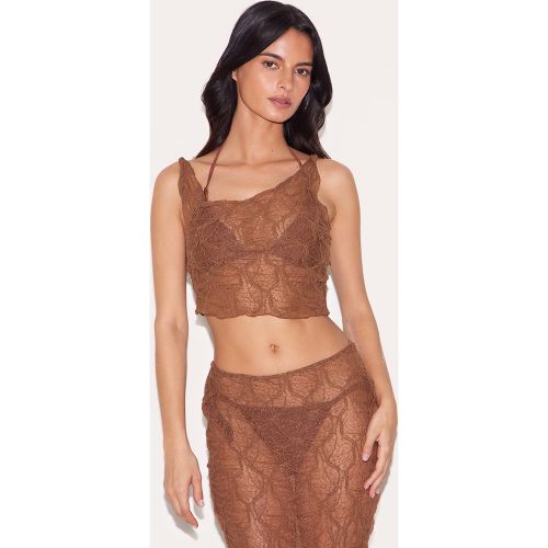 Top de plage asymétrique en mesh texturé à détail noué - PrettyLittleThing - Modalova