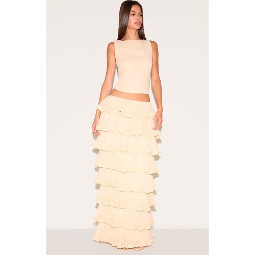 Jupe mi-longue à volants étagés en mousseline de soie couleur - PrettyLittleThing - Modalova