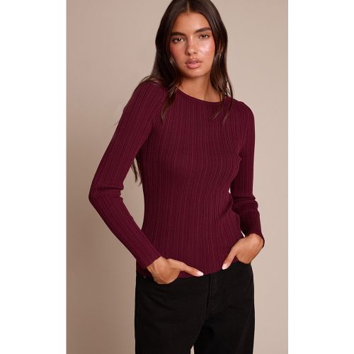 Top en maille tricot fine côtelée à col bateau | Taille Large - PrettyLittleThing - Modalova