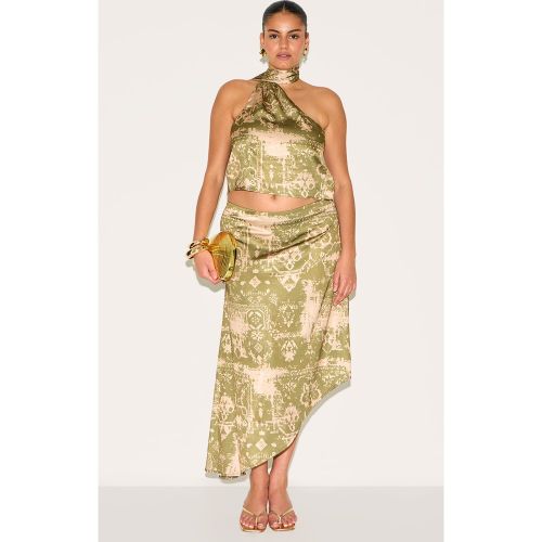 Plus Jupe mi-longue asymétrique satinée imprimé - PrettyLittleThing - Modalova