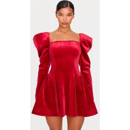 Robe patineuse en velours à manches très bouffantes - PrettyLittleThing - Modalova