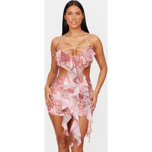 Shape Robe en mesh imprimé à dos nu et volants - PrettyLittleThing - Modalova